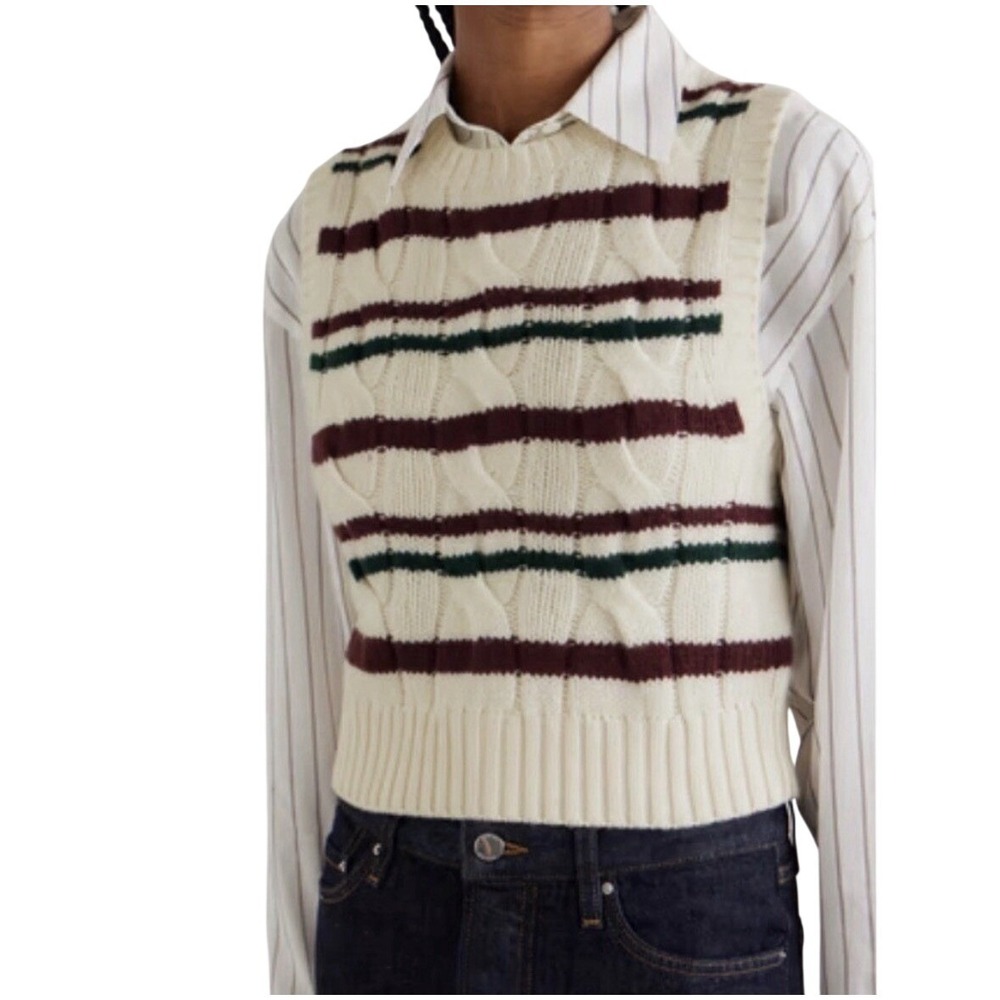 Ralph Lauren Sweater Vest Women XL Old Money Whit Green Stripe Cashmere Wool NWT